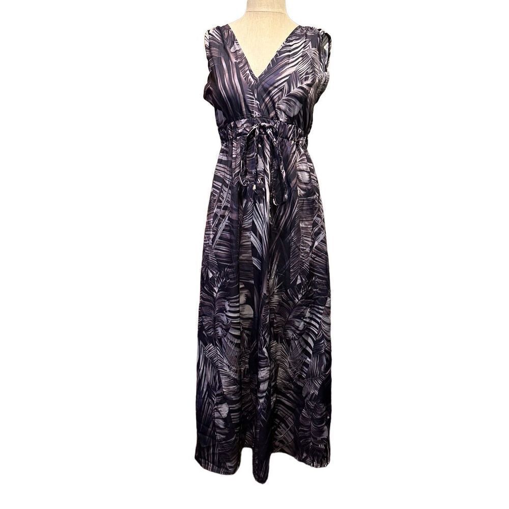 Anna Kaci Womens Midi Purple Gray Abstract Print Dress V Neck Lightweight Size M